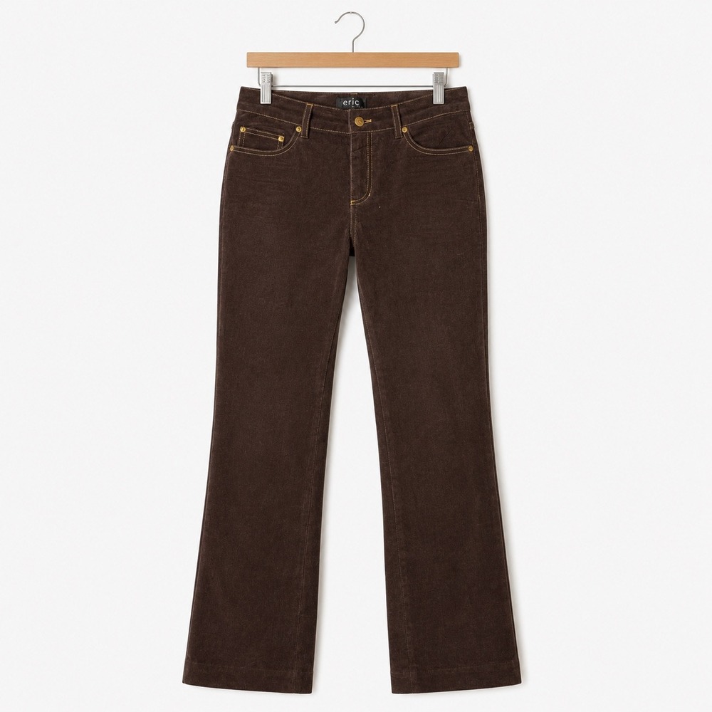Eric Womens 28W Brown Corduroy Pants Size 2 Straight Leg Gold Stitch Y2K Retro